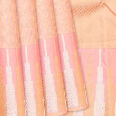 Light Peach Handloom Kanchipuram Silk Saree With Stripes-Light Peach