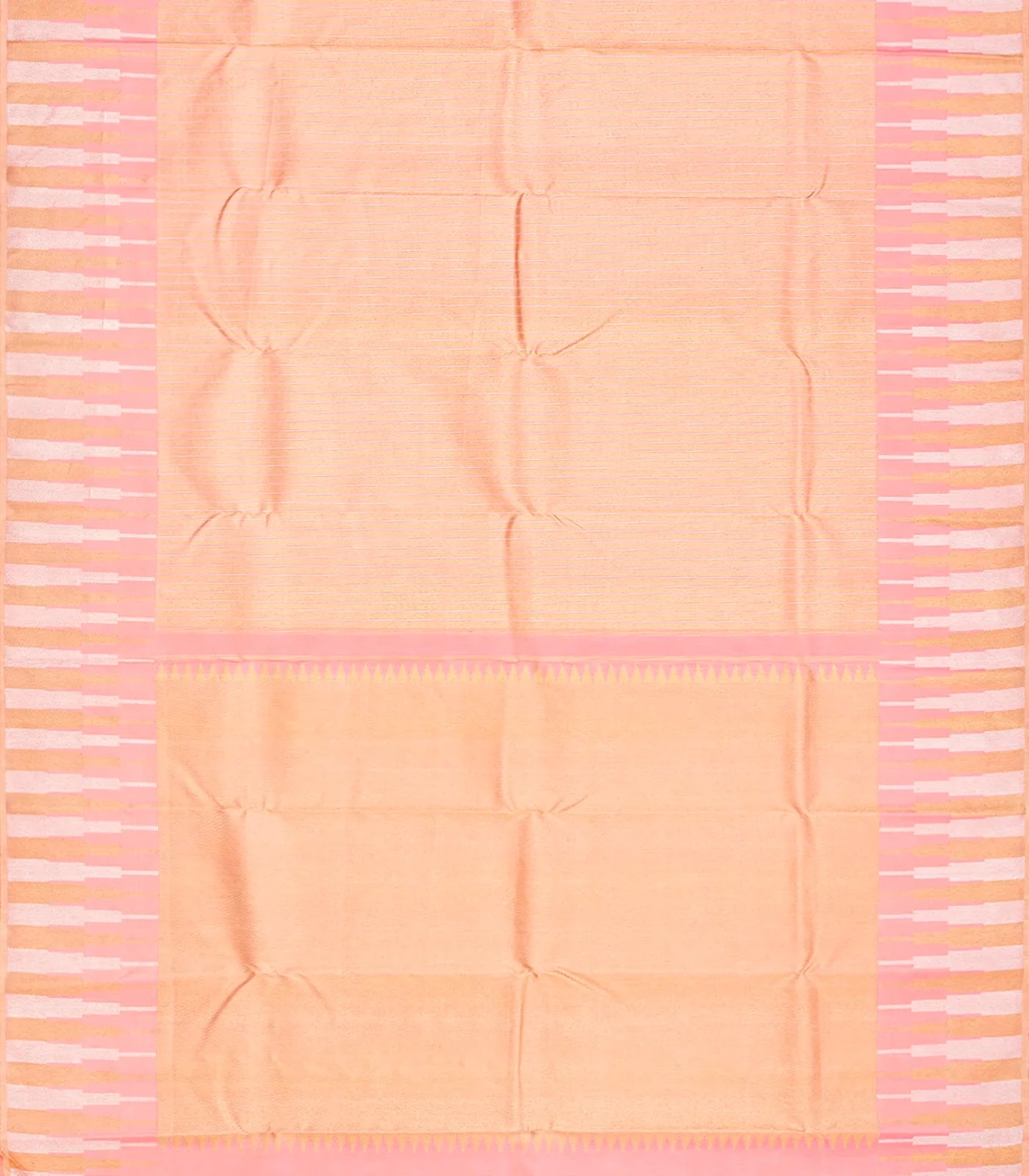 Light Peach Handloom Kanchipuram Silk Saree With Stripes-Light Peach