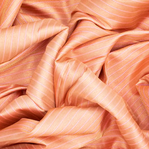 Light Peach Handloom Kanchipuram Silk Saree With Stripes-Light Peach