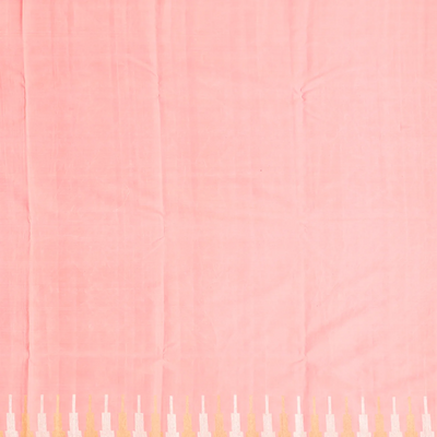 Light Peach Handloom Kanchipuram Silk Saree With Stripes-Light Peach
