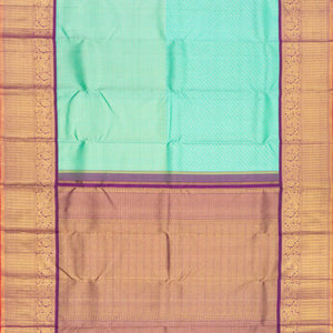 Turquoise Handloom Kanchipuram Korvai Silk Saree With Checks & Floral Motifs-Turquoise