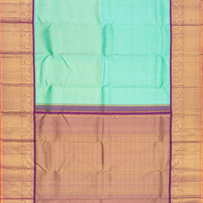 Turquoise Handloom Kanchipuram Korvai Silk Saree With Checks & Floral Motifs-Turquoise