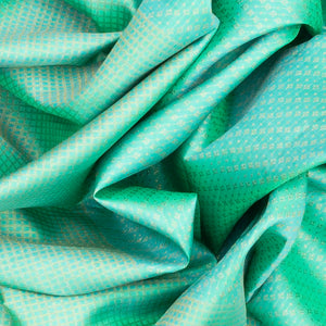 Turquoise Handloom Kanchipuram Korvai Silk Saree With Checks & Floral Motifs-Turquoise