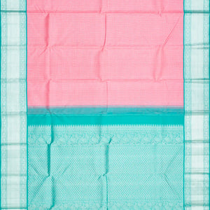 Peach Handloom Kanchipuram Korvai Silk Saree With Zari Checks-Peach