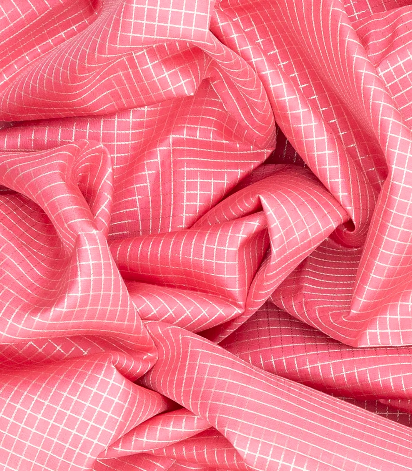 Peach Handloom Kanchipuram Korvai Silk Saree With Zari Checks-Peach