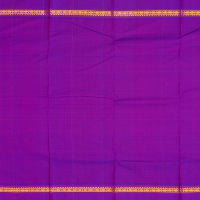 Light Yellow Handloom Kanchipuram Korvai Silk Saree With Contrast Purple Border-Lime Yellow