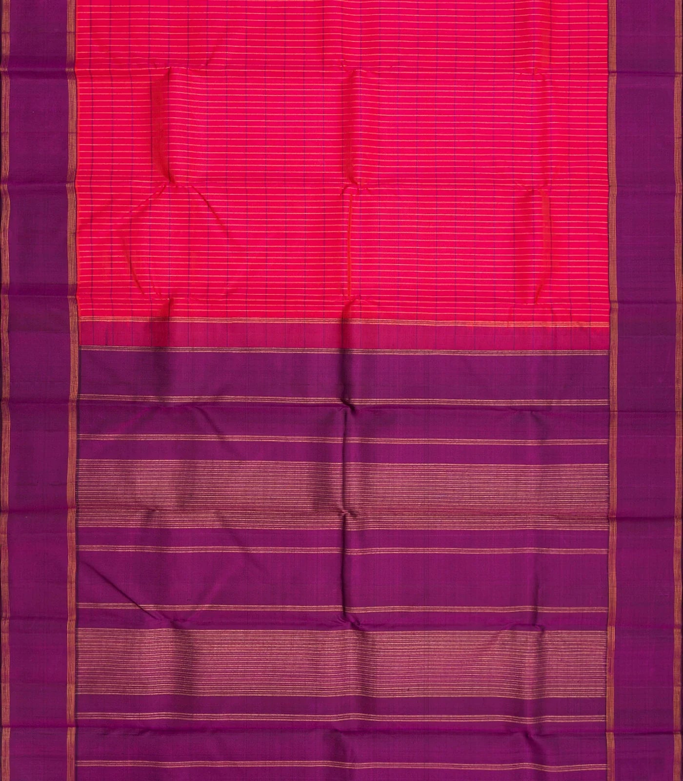 Red Handloom Kanchipuram Silk Saree With Checks-Red