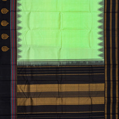 Light Green Handloom Kanchipuram Korvai Silk Saree With Black Border-Light Green