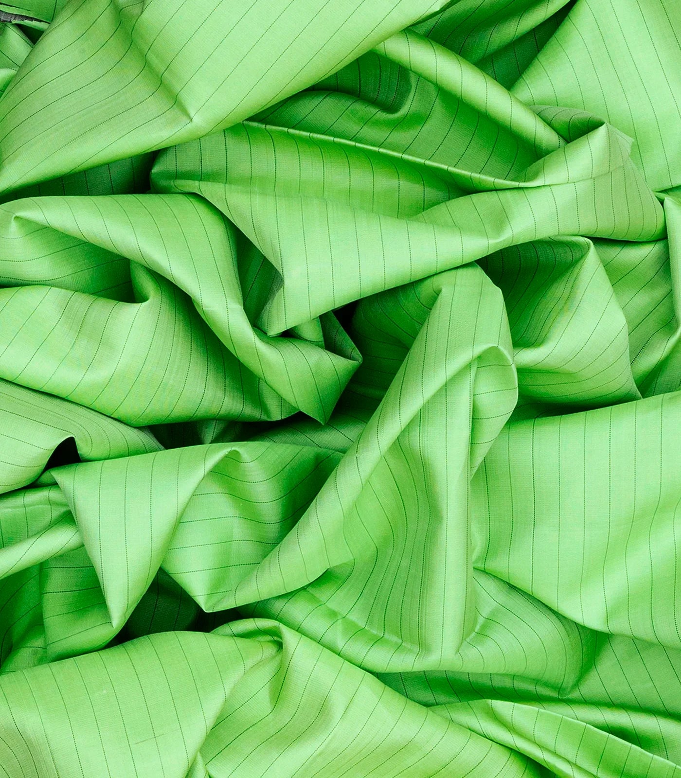 Light Green Handloom Kanchipuram Korvai Silk Saree With Black Border-Light Green