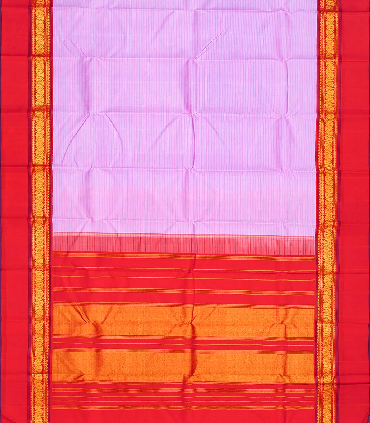 Light Pink Handloom Kanchipuram Korvai Silk Saree With Stripes-Pink