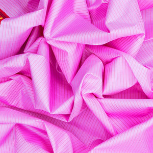 Light Pink Handloom Kanchipuram Korvai Silk Saree With Stripes-Pink