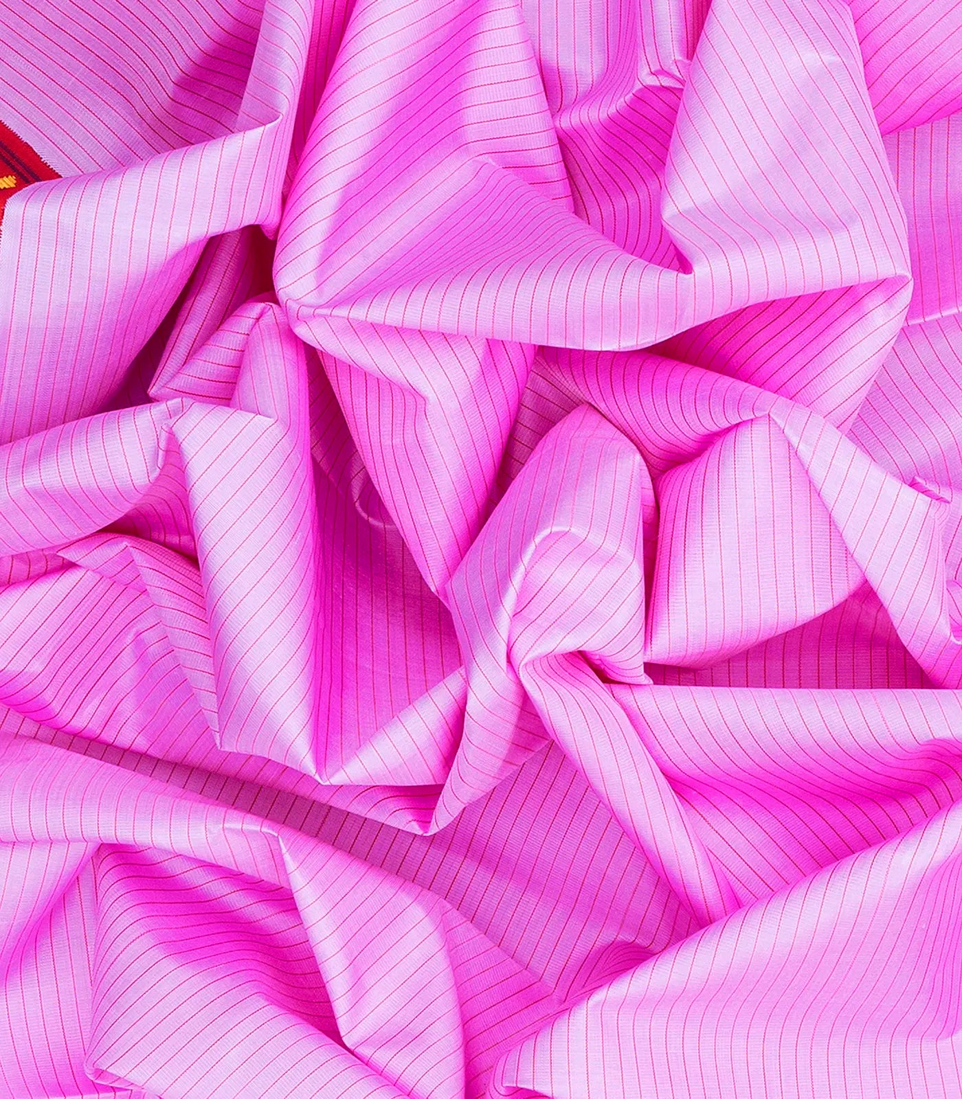 Light Pink Handloom Kanchipuram Korvai Silk Saree With Stripes-Pink