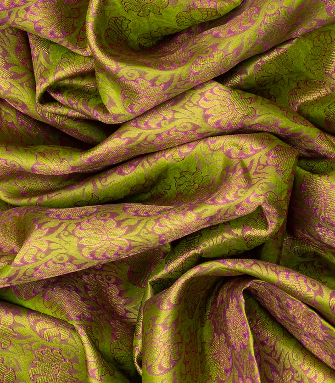 Green Handloom Kanchipuram Silk Saree With Meena Floral Motifs-Green