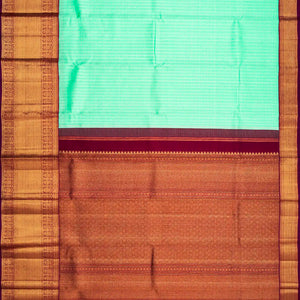 Turquoise Handloom Kanchipuram Korvai Silk Saree With Checks-Turquoise