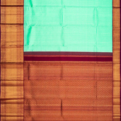 Turquoise Handloom Kanchipuram Korvai Silk Saree With Checks-Turquoise