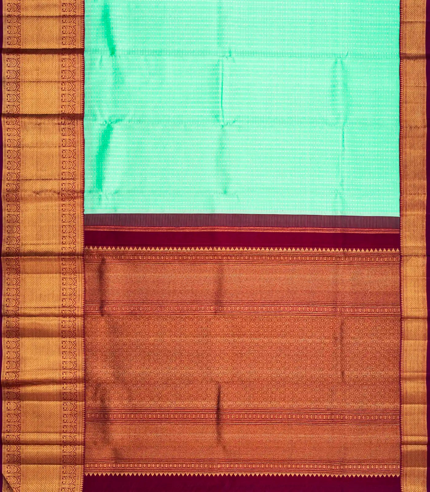 Turquoise Handloom Kanchipuram Korvai Silk Saree With Checks-Turquoise