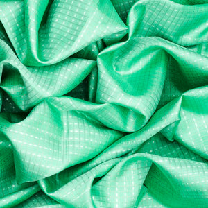 Turquoise Handloom Kanchipuram Korvai Silk Saree With Checks-Turquoise