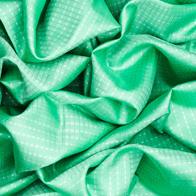 Turquoise Handloom Kanchipuram Korvai Silk Saree With Checks-Turquoise