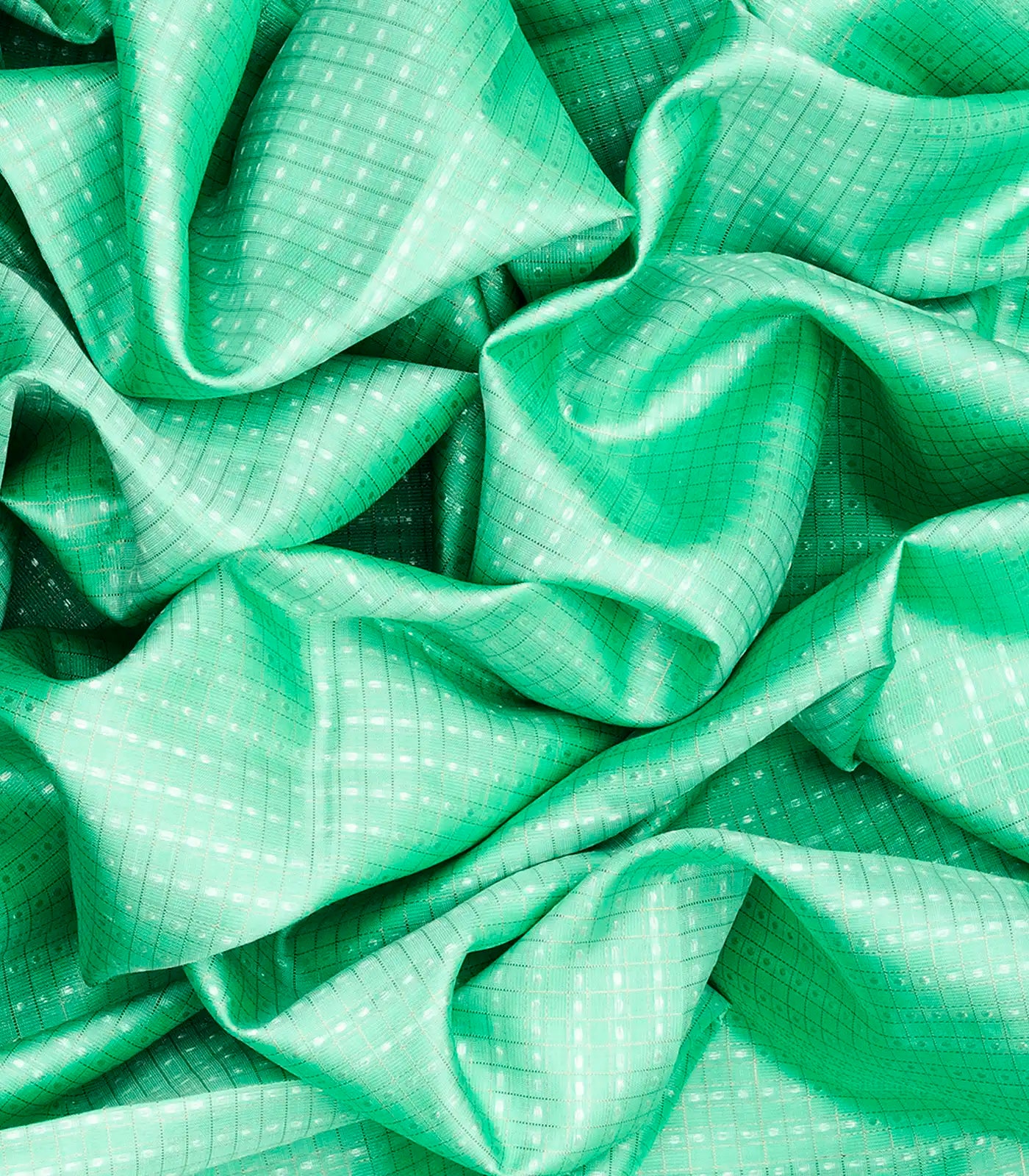 Turquoise Handloom Kanchipuram Korvai Silk Saree With Checks-Turquoise