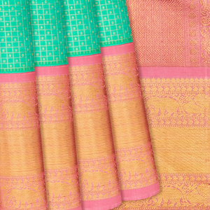 Aquamarine Handloom Kanchipuram Korvai Silk Saree With Checks-Aquamarine