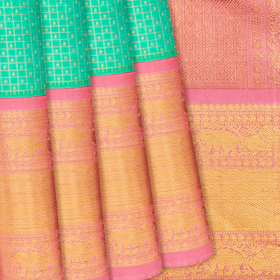 Aquamarine Handloom Kanchipuram Korvai Silk Saree With Checks-Aquamarine
