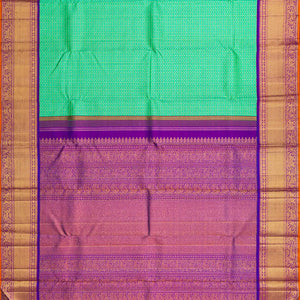 Turquoise Handloom Kanchipuram Korvai Silk Saree With Zari Checks-Turquoise