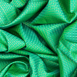 Turquoise Handloom Kanchipuram Korvai Silk Saree With Zari Checks-Turquoise