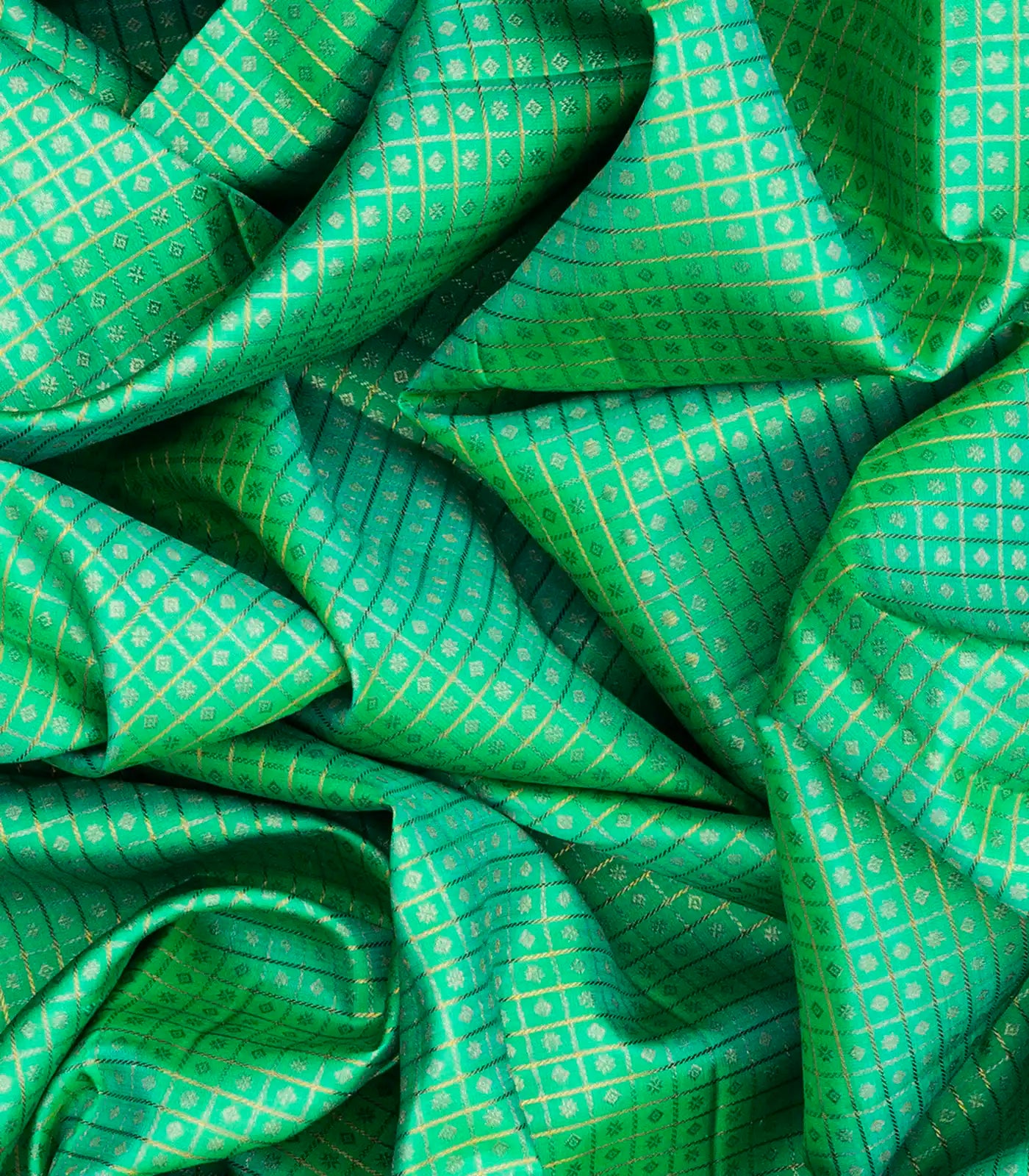 Turquoise Handloom Kanchipuram Korvai Silk Saree With Zari Checks-Turquoise