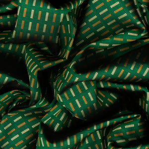 Green Handloom Kanchipuram Silk Saree With Broken Stripes-Green