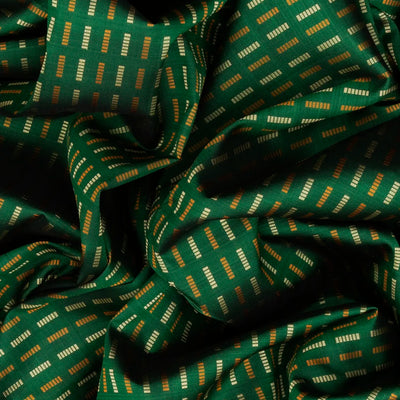 Green Handloom Kanchipuram Silk Saree With Broken Stripes-Green