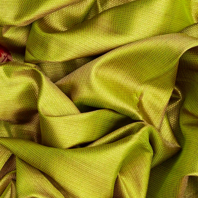 Golden Handloom Kanchipuram Silk Saree With Meena Parrot Motifs-Gold