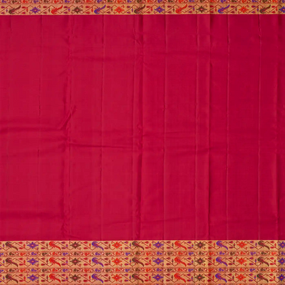 Golden Handloom Kanchipuram Silk Saree With Meena Parrot Motifs-Gold