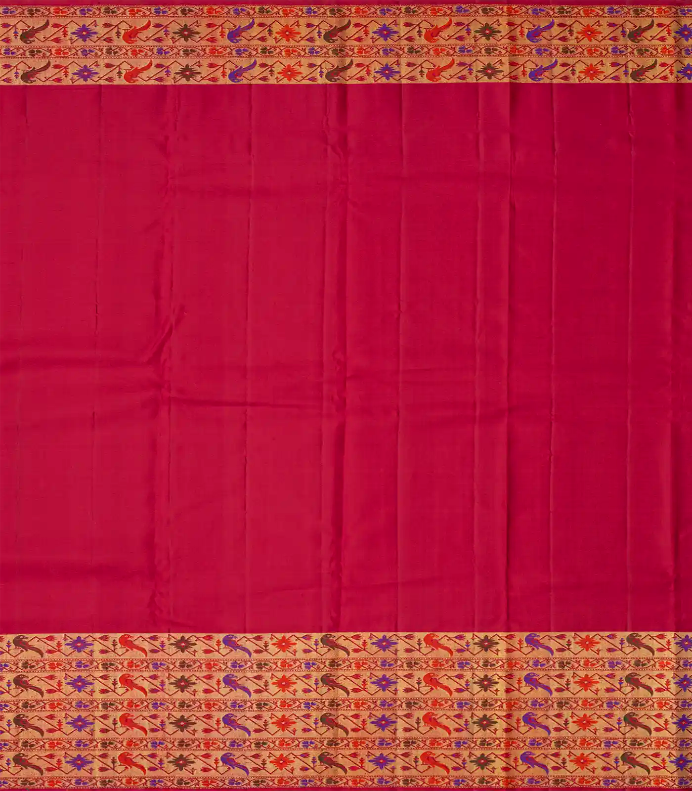 Golden Handloom Kanchipuram Silk Saree With Meena Parrot Motifs-Gold