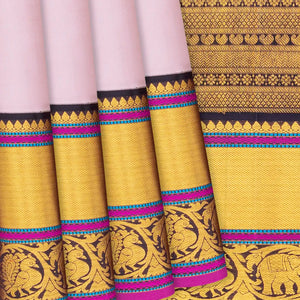 Cream Handloom Kanchipuram Plain Korvai Silk Saree-Cream