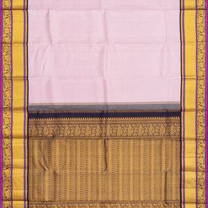 Cream Handloom Kanchipuram Plain Korvai Silk Saree-Cream