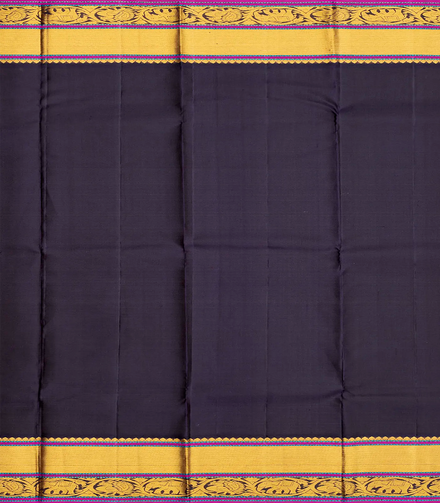 Cream Handloom Kanchipuram Plain Korvai Silk Saree-Cream