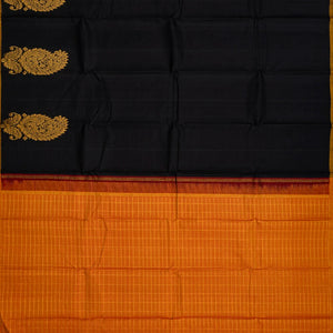 Black Handloom Kanchipuram Silk Saree With Mango Buttas-Black