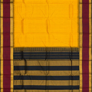 Yellow Handloom Kanchipuram Korvai Silk Saree With Checks-Yellow