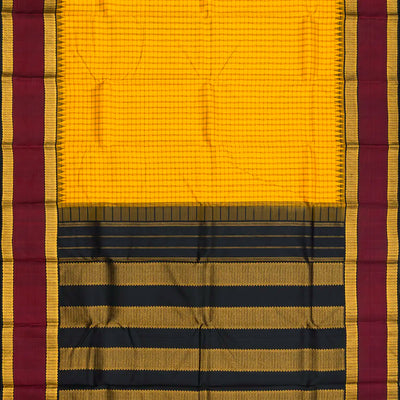 Yellow Handloom Kanchipuram Korvai Silk Saree With Checks-Yellow