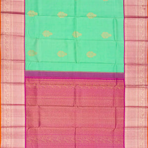 Aquamarine Handloom Kanchipuram Korvai Silk Saree With Pink Border-Aquamarine
