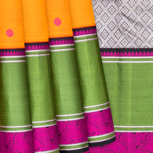 Mango Yellow Handloom Kanchipuram Korvai Silk Saree With Black Border-Mango Yellow