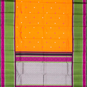 Mango Yellow Handloom Kanchipuram Korvai Silk Saree With Black Border-Mango Yellow