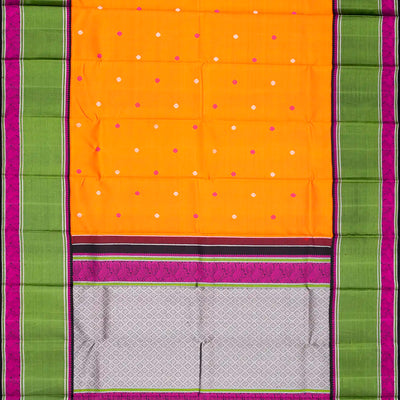 Mango Yellow Handloom Kanchipuram Korvai Silk Saree With Black Border-Mango Yellow