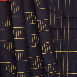 Orange Handloom Kanchipuram Korvai Silk Saree With Checks-Orange