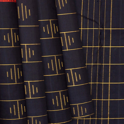 Orange Handloom Kanchipuram Korvai Silk Saree With Checks-Orange