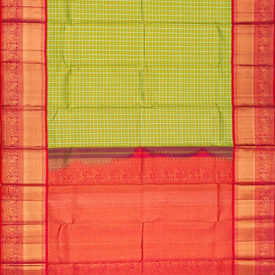 Light Green Handloom Kanchipuram Korvai Silk Saree With Zari Checks-Light Green