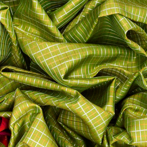 Light Green Handloom Kanchipuram Korvai Silk Saree With Zari Checks-Light Green
