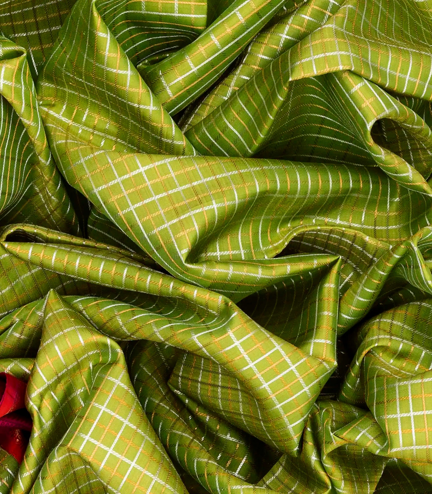 Light Green Handloom Kanchipuram Korvai Silk Saree With Zari Checks-Light Green