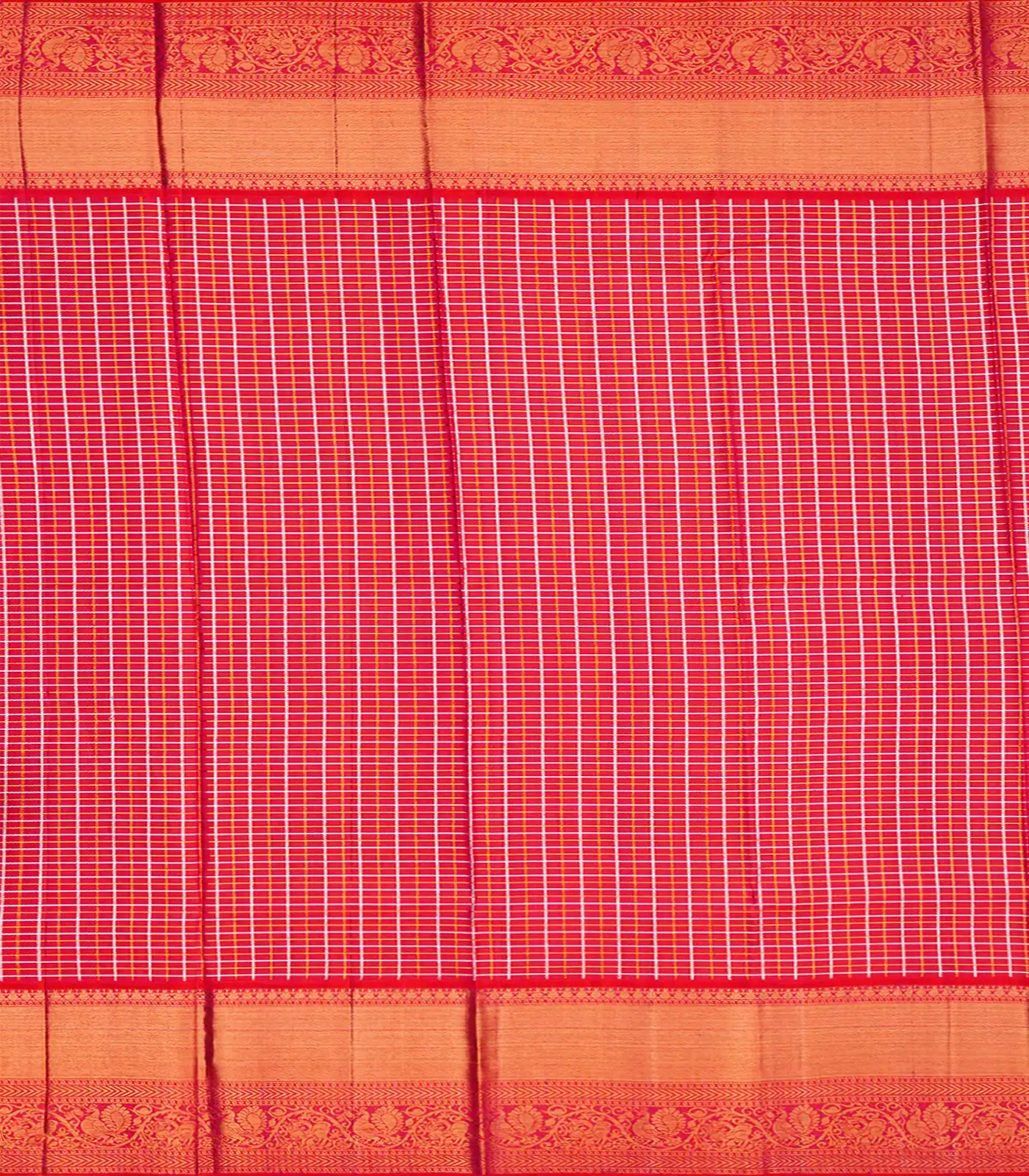 Light Green Handloom Kanchipuram Korvai Silk Saree With Zari Checks-Light Green