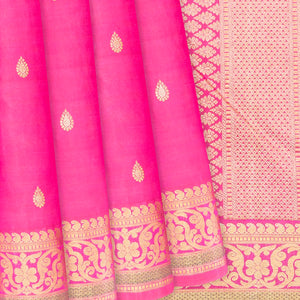 Pink Handloom Kanchipuram Silk Saree With Floral Buttas-Pink
